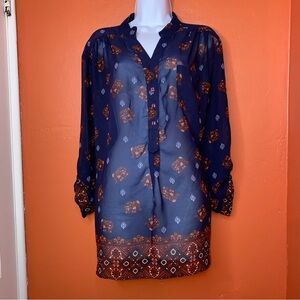 Live 4 Truth Sheer 3/4 Sleeve Elephant Print Blouse